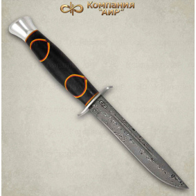 Нож Финка-2. Рукоять комбинированная: граб, фибра. Алюминий. Дамаск