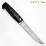 Нож "Финка-5". Рукоять композит "волны" чёрный с алюминиевой сеткой. Титановый дамаск ZlaTi, фибра. Белый дамаск ZDI-1016 узор "дикий" 