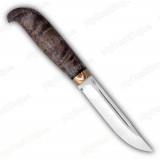 Нож "Финка lappi". Рукоять карельская береза стабилизированная коричневая. Мокумэ ганэ