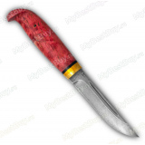 Нож "Финка lappi". Рукоять карельская береза стабилизированная красная. Латунь. Дамаск