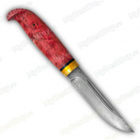 Нож Финка lappi. Рукоять карельская береза стабилизированная красная. Латунь. Дамаск