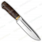 Нож "Селигер". Рукоять карельская береза стабилизированная (коричневая). Мокумэ ганэ