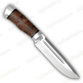 Нож Селигер. Рукоять карельская берёза стабилизированная коричневая. Алюминий. С тыльником. Без отверстия под темляк)