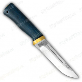 Нож Бекас. Рукоять карельская береза стабилизированная (синяя, лазурная). Латунь