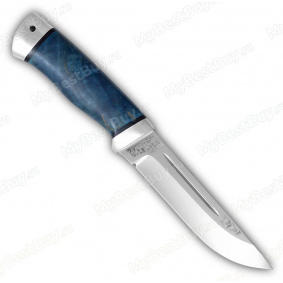 Нож Бекас. Рукоять карельская береза стабилизированная синяя. Алюминий (с тыльником)