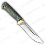 Нож "Бекас". Рукоять карельская береза стабилизированная (зелено-синяя, травяная). Латунь. Сталь 95Х18