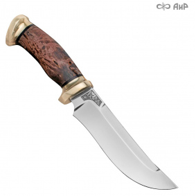 Нож Росомаха. Рукоять карельская береза стабилизированная коричневая. Латунь (с тыльником)