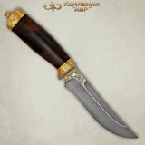 Нож "Росомаха" подарочный. Рукоять кап ореховый. Золочение. Дамаск Zladinox