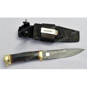 Нож Спас-2. Рукоять стабилизированный березовый кап. Латунь. Дамаск