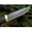 Нож Куница-2. Рукоять карельская берёза стабилизированная зелёная. Латунь. Белый дамаск (без долов)
