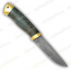 Нож Куница-2. Рукоять карельская берёза стабилизированная зелёная. Латунь. Белый дамаск (без долов)