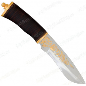 Нож Зубр. Рукоять кожа. Золочение