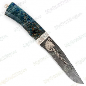 Нож Н64. Рукоять стабилизированная карельская береза. Дамаск